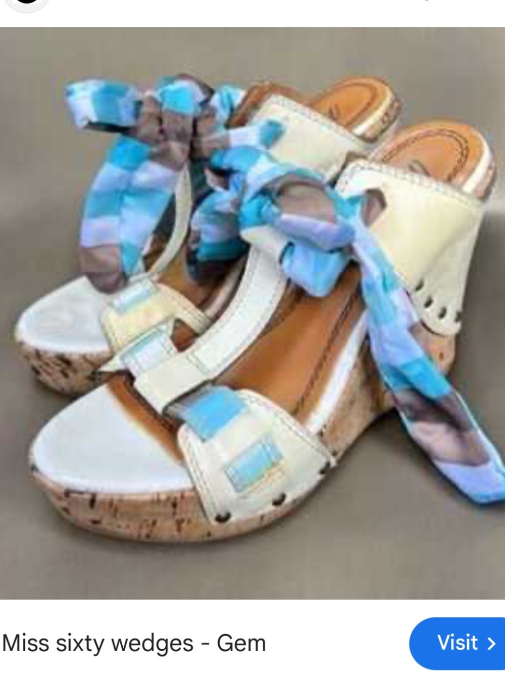 Miss Sixty Y2K 38 Cream Cork Wedge Sandals with Turquoise Accent